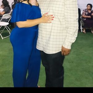 Beautiful blue jumpsuit off the shoulder